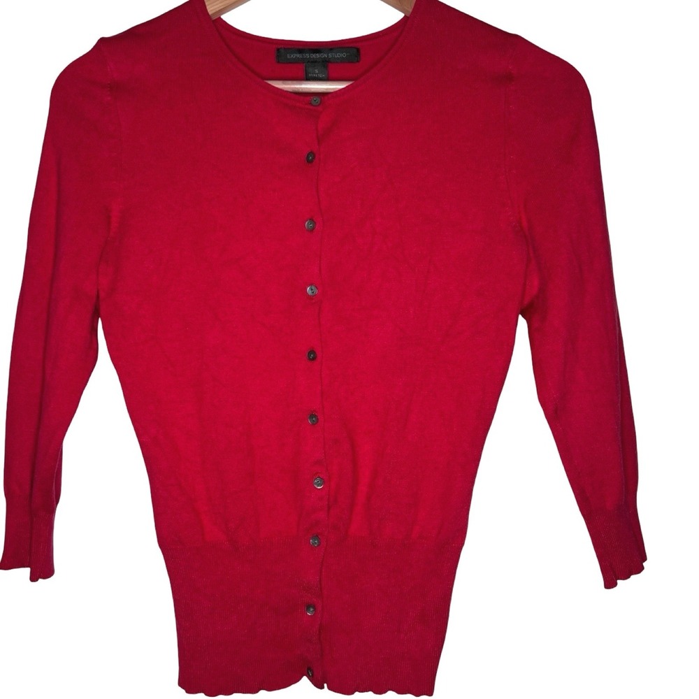 Express Design Studio Cardigan S Red Silk Cashmere Knit Librarian Core Holiday